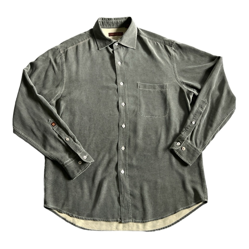 Tori Richard Silk Green Gray Long Sleeve Button Down Sz L